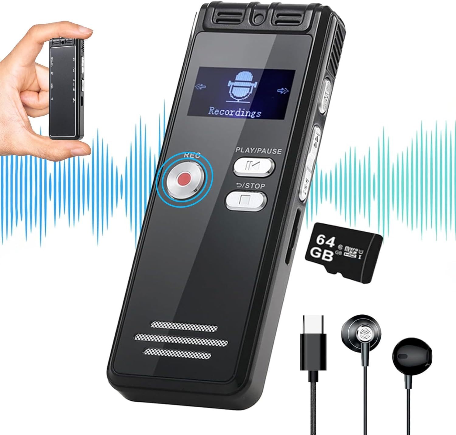 64Gb Digital Voice Activated Recorder With Playback - 4552 Hours Audio R... - $38.99