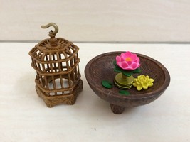 Dollhouse Miniature Bird Cage And Lotus Flower Set. RARE - £19.18 GBP