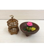 Dollhouse Miniature Bird Cage And Lotus Flower Set. RARE - £19.23 GBP