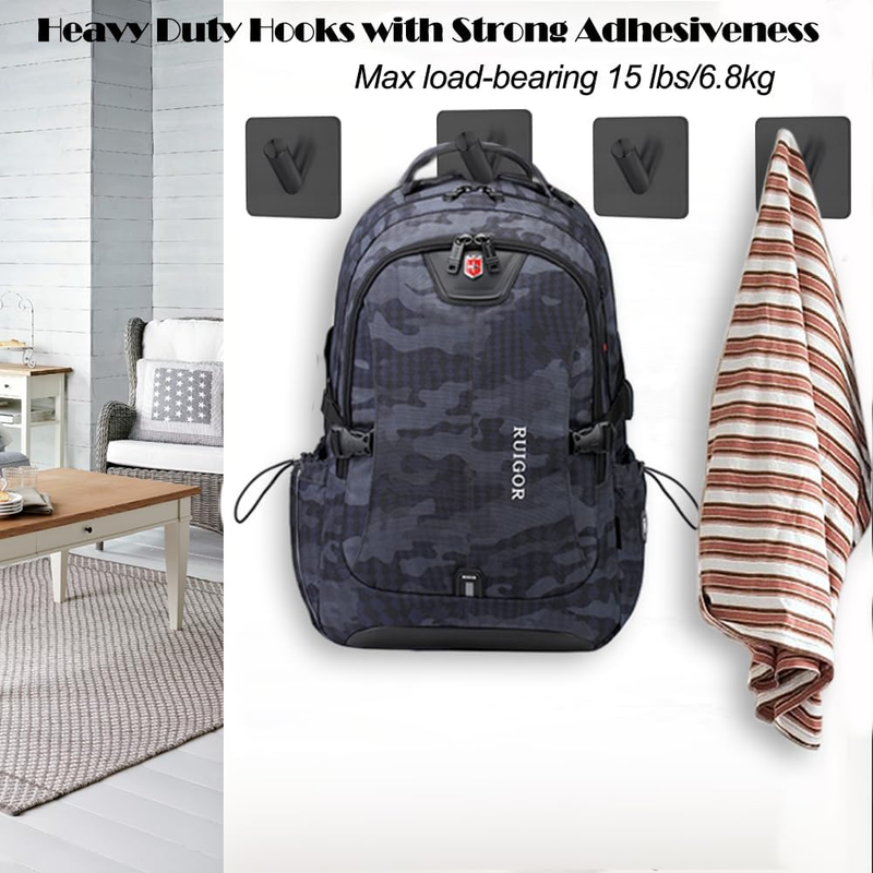 Black Locking Curve Adhesive Coat Hooks: Anti-Slip 15LB Towel Hooks Stick On-Bat Item image 4
