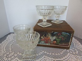 VTG INDIANA GLASS MOUNT VERNON 0558 FOUR 6OZ SHERBET GLASSES CLEAR WITH BOX - $24.70