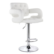 Elama Faux Leather Tufted Bar Stool in White with Chrome Base and Adjustable He - £148.36 GBP