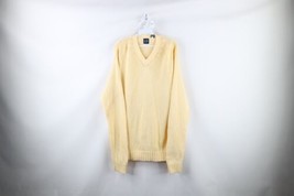 Vtg Y2K 2000 Gap Mens Large Distressed Blank Cotton Knit V-Neck Sweater Yellow - £38.80 GBP