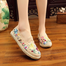 Handmade Floral Embroidered Women Soft Canvas Espadrilles Shoes Ladies Breathabl - £28.89 GBP