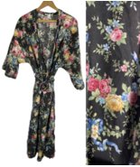 Vintage Komar Robe Size M Black Floral Roses 80s Romantic Boho Cottagecore - $881.72 MXN