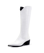 Fashion Black White Knee High Boots Women Low Heels Long Boots Female Au... - £92.31 GBP
