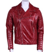 Men&#39;s Biker Lambskin Leather Jacket Red Men Leather Motorcycle Jacket S 3XL - £90.17 GBP+