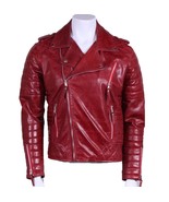 Men&#39;s Biker Lambskin Leather Jacket Red Men Leather Motorcycle Jacket S 3XL - $114.43+