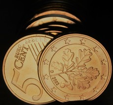 Gem Unc Roll (40) Germany 2002-D 5 Euro Cents~Minted In Munich~Oak Leaves~Fr/Shi - £24.11 GBP