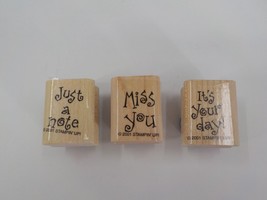 Stampin' Up Set Of 3 Just A Note Miss You It's Your Day Blue Rubber Mounted 2001 - $9.99