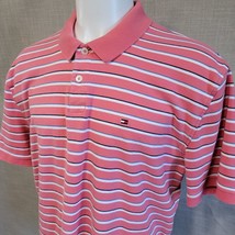Tommy Hilfiger Polo Shirt XXL Salmon Striped Regular Fit Cotton Mens - £11.55 GBP