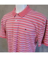 Tommy Hilfiger Polo Shirt XXL Salmon Striped Regular Fit Cotton Mens - £11.39 GBP