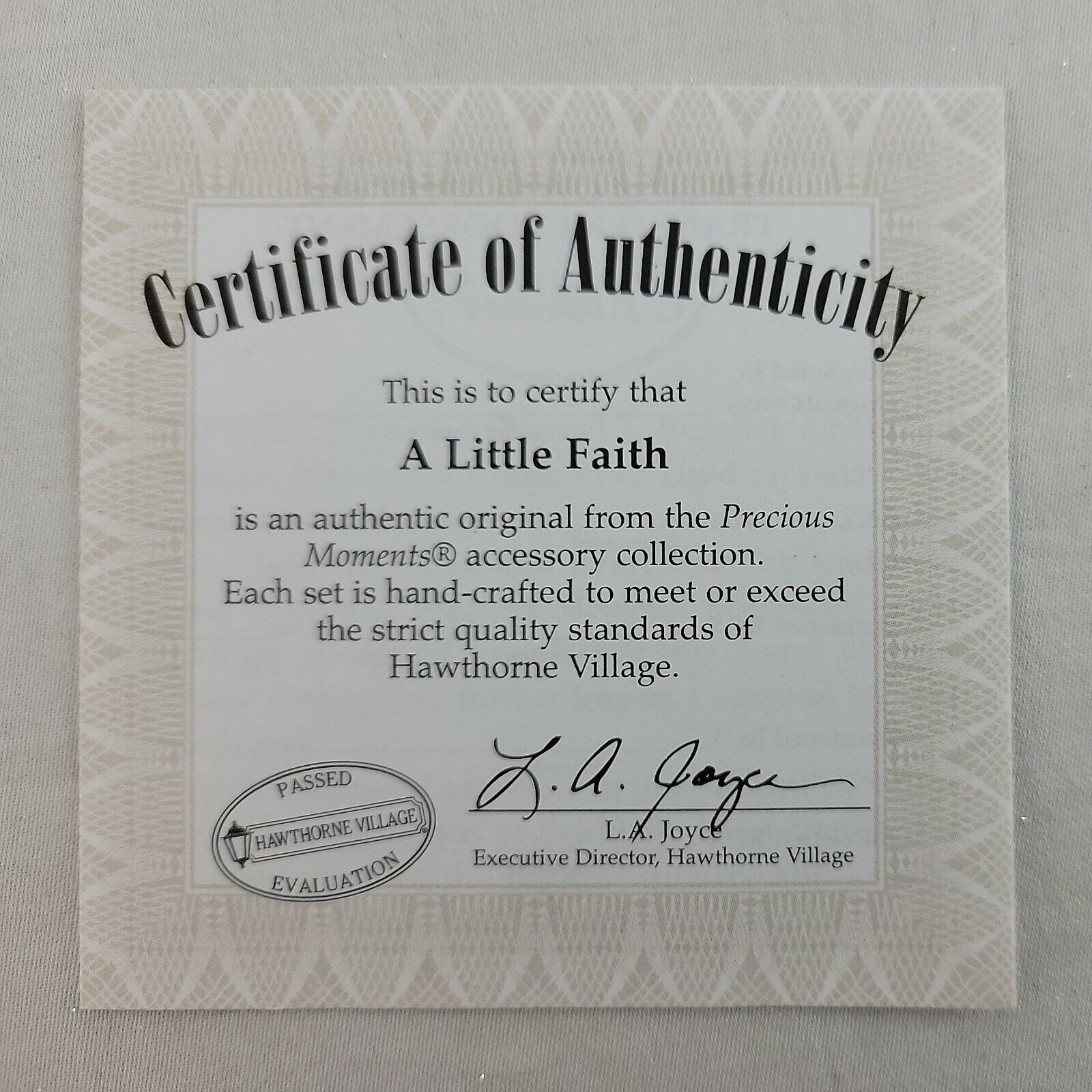 Hawthorne Village COA A Little Faith Precious Moment Certificate of Authenticity - $7.95
