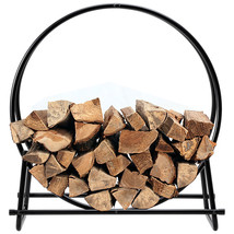 30&quot; Tubular Steel Log Hoop Firewood Storage Rack Holder Carrier Round Di... - $73.99