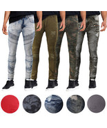 Men&#39;s Muscle Fit Distressed Moto Quilt Zipper Super Skinny Stretch Denim... - $51.15 CAD
