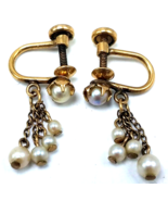 Vintage A&amp;Z Chain Co Earrings 1/20 12Kt Gold Filled Dangle Pearl Screw - $356.56 MXN