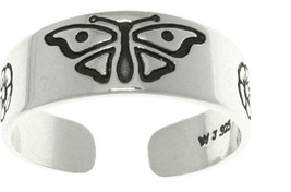 Jewelry Trends Butterfly Daisy Flower Sterling Silver Toe Ring Adjustable-Size - £26.78 GBP