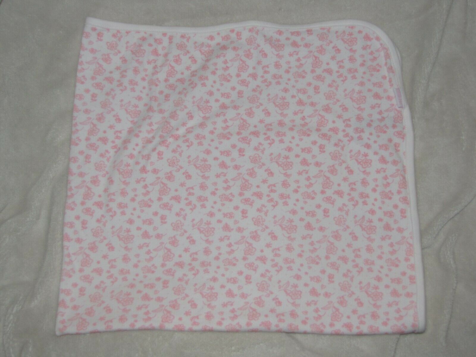 Little Me Baby Girl White Pink Floral Receiving Swaddle Blanket Cotton Flowers - $26.72