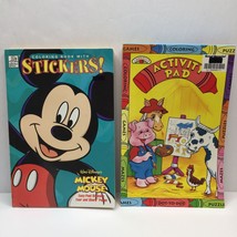 Vtg Set 2 Disney Mickey Mouse Coloring Book Stickers Landoll&#39;s Activity Pad Used - £15.68 GBP