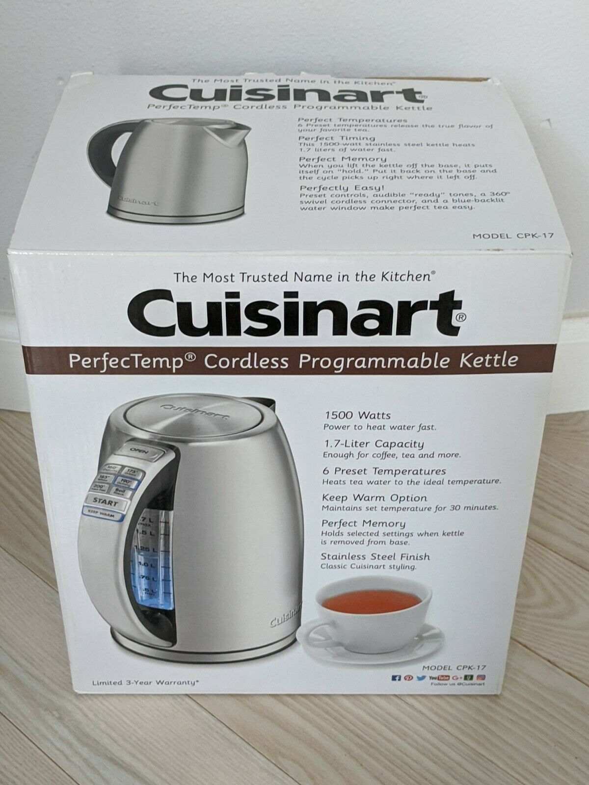 Cuisinart CPK-17 PerfecTemp 1.7-Liter Stainless Steel Cordless Electric Kettle - $98.00