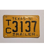 TEXAS 1951-TRAILER-LICENSE PLATE #TC 3137-Vintage-VGC-Man Cave-Decor-Lounge - $76.47 CAD