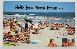 NJ Hello From Beach Haven, Crowded Beach Scene Postcard N7 - £5.19 GBP