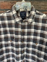 J Crew Flannel Shirt Medium Brown Plaid Button Front Shirt 100% Cotton Long Slev - $5.70