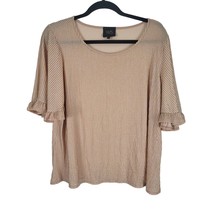 W5 Anthropologie Shimmer Top L Womens Pink Gold Silver Striped Short Sleeve - £15.95 GBP