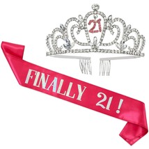 21St Birthday Sash And Crown Set, Hot Pink Reflective Sash And Rhinestone Tiara - £21.20 GBP
