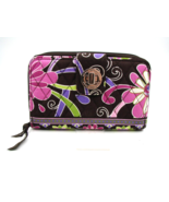 Vera Bradley Brown Purple Pink Floral Clutch Zip Around Turnlock Zip Wal... - $22.12