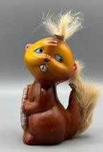 Vtg 60s Enesco Ceramic Squirrel Beaver Figurine With Faux Fur Details - $257.58 MXN