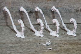 4 Cast Iron White Victorian Style Coat Hooks Hat Hook Rack Hall Tree W/ Screws - £13.53 GBP