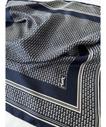 Yves Saint Laurent Dark Blue Silk Logo Scarf Hand Rolled 18” Square Vint... - $3,264.27 MXN