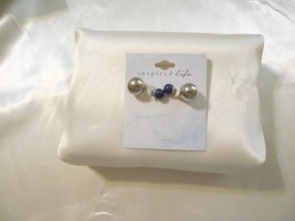 Inspired Life 1/2&quot; Silver Tone Ball &amp; Blue Stone Front &amp; Back Earrings Y559 - $10.55