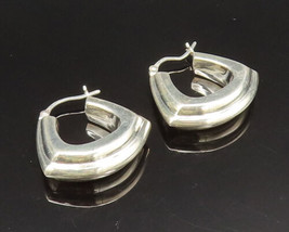 925 Sterling Silver - Vintage Polished Fluted Triangular Hoop Earrings -... - £39.05 GBP