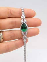 Pear Cut 4.00Ct Simulated Green Emerald Women&#39;s Bracelet 14K White Gold Plated. - £153.82 GBP