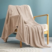 Large Flannel Fleece Throw Blanket, 50X70 Inches Soft Jacquard Weave Wave Patter - £22.30 GBP