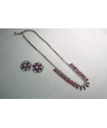 Vintage Pink Rhinestone B. David Necklace and Earrings Set K1091 - £52.03 GBP