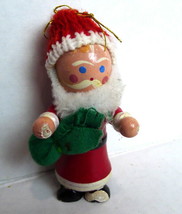 Santa Claus Wooden Christmas Ornament 1984 vintage with green bag - $7.87