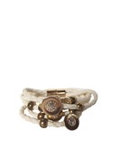 Braided White Rope Wrap Bracelet Gold-Tone Beads Rhinestone Accents Jewelry - $17.33