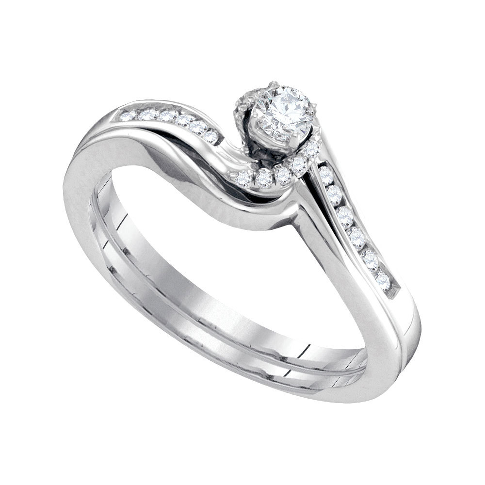10k White Gold Round Diamond Bridal Wedding Engagement Ring Band Set 1/4 Cttw