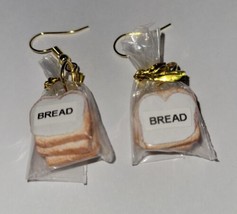 Bread Bagged Earrings Gold Tone Wire Baked White Bread - £6.43 GBP
