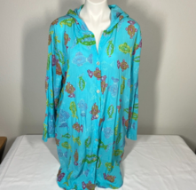 Fresh Produce XL Tunic Swim Cover Up Gauze Shirt Hooded Fish Pattern Poc... - $19.99