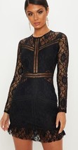 Prettylittlething Black Lace Ladder Detail Frill Hem Bodycon Dress Uk 8 (fm53-27 - $30.63