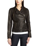 MICHAEL Michael Kors Asymmetrical Motocycle Leather Jacket Sz S/P Black - $145.73
