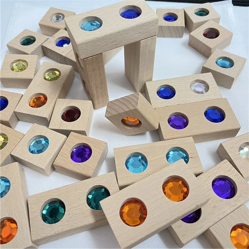 128pcs Wooden Gem Blocks Stacking Toys Kids Educational Toys for Childr - £88.16 GBP