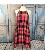 Bongo Juniors Pink Black Plaid Sundress Keyhole Back Size L NEW - $266.73 MXN