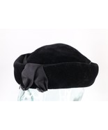 Vtg 40s 50s Rockabilly Felt Wool Satin Bow Button Hat Cap Black Womens 2... - $69.44 CAD