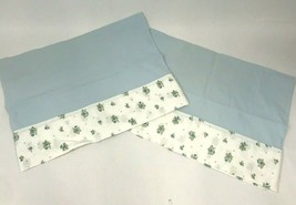 Vintage Pillowcases Set 2 Blue Floral Cotton Shabby Chic Cottage Antique  - $12.00