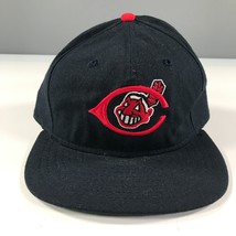 Vintage Cleveland Indians Fitted Hat Size 7 Navy Blue Chief Wahoo Leather Band - £74.36 GBP